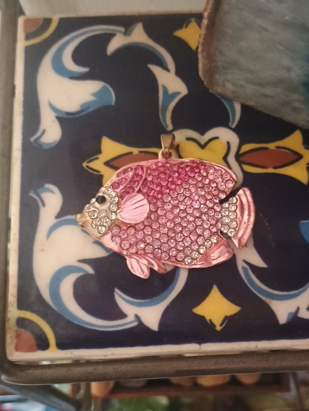 Bejeweled Pink Fish Pendant